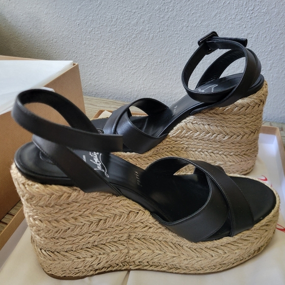 Christian Louboutin Mariza zeppa 130 black leather wedge sandals sz 39 - Picture 14 of 16